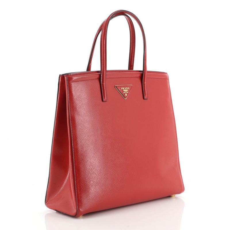 Red Prada Slim Convertible Tote Vernice Saffiano Leather Medium