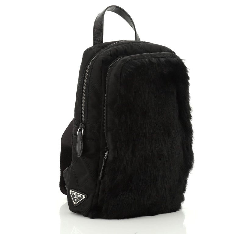 Prada Sling Backpack Fur with Quilted Tessuto at 1stDibs
