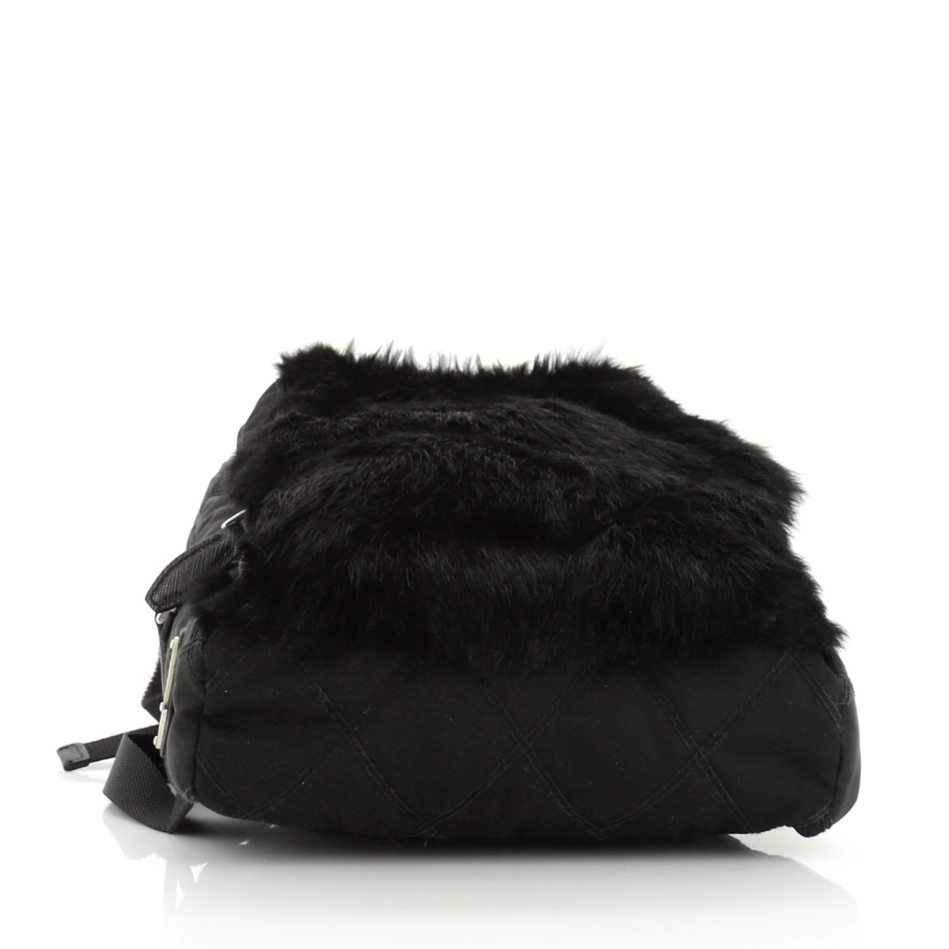 Prada Sling Backpack Fur with Quilted Tessuto In Good Condition In NY, NY