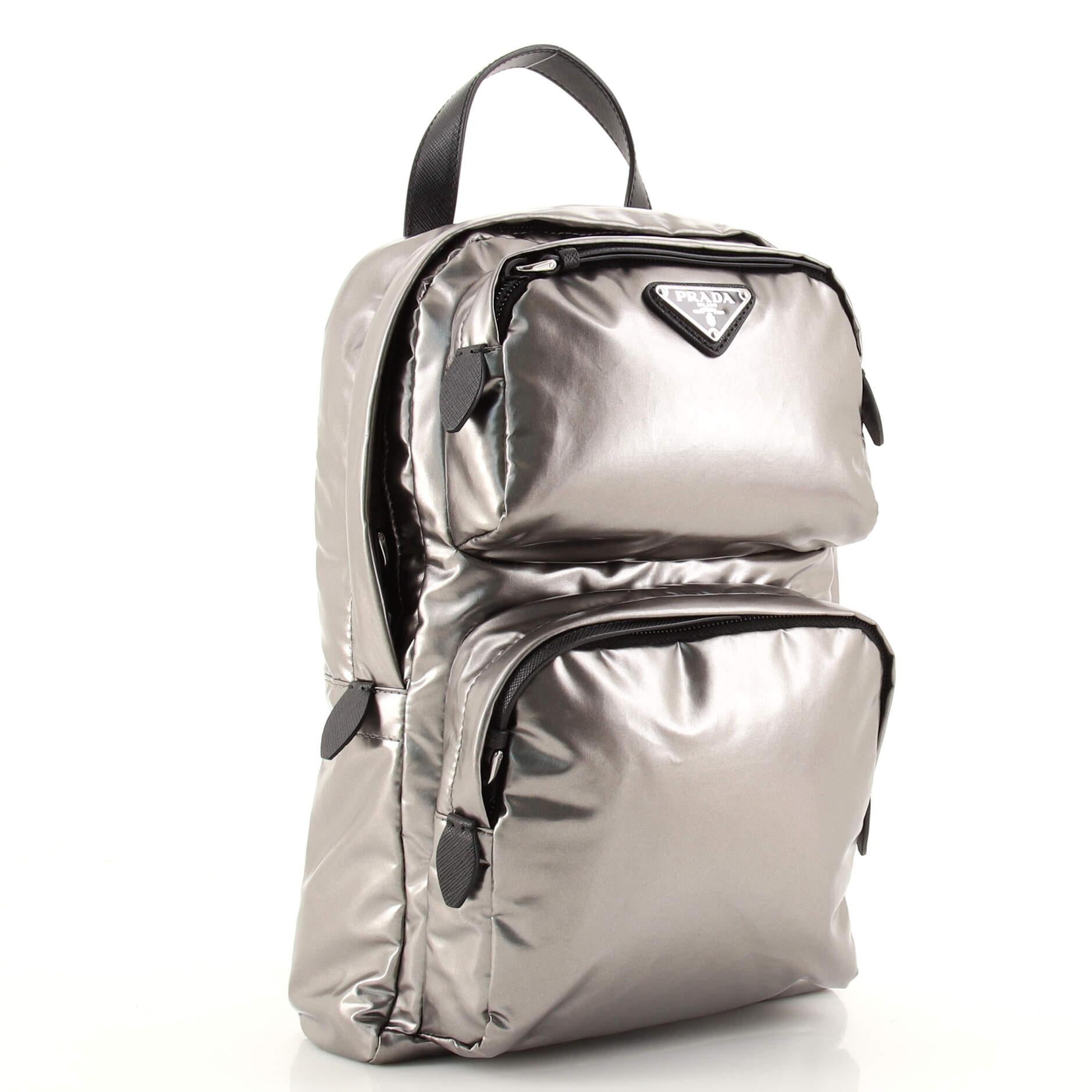 Prada Sling Backpack Metallic Tessuto In Good Condition In NY, NY