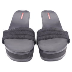 Prada Slip-On Wedge Sandals in Black Canvas