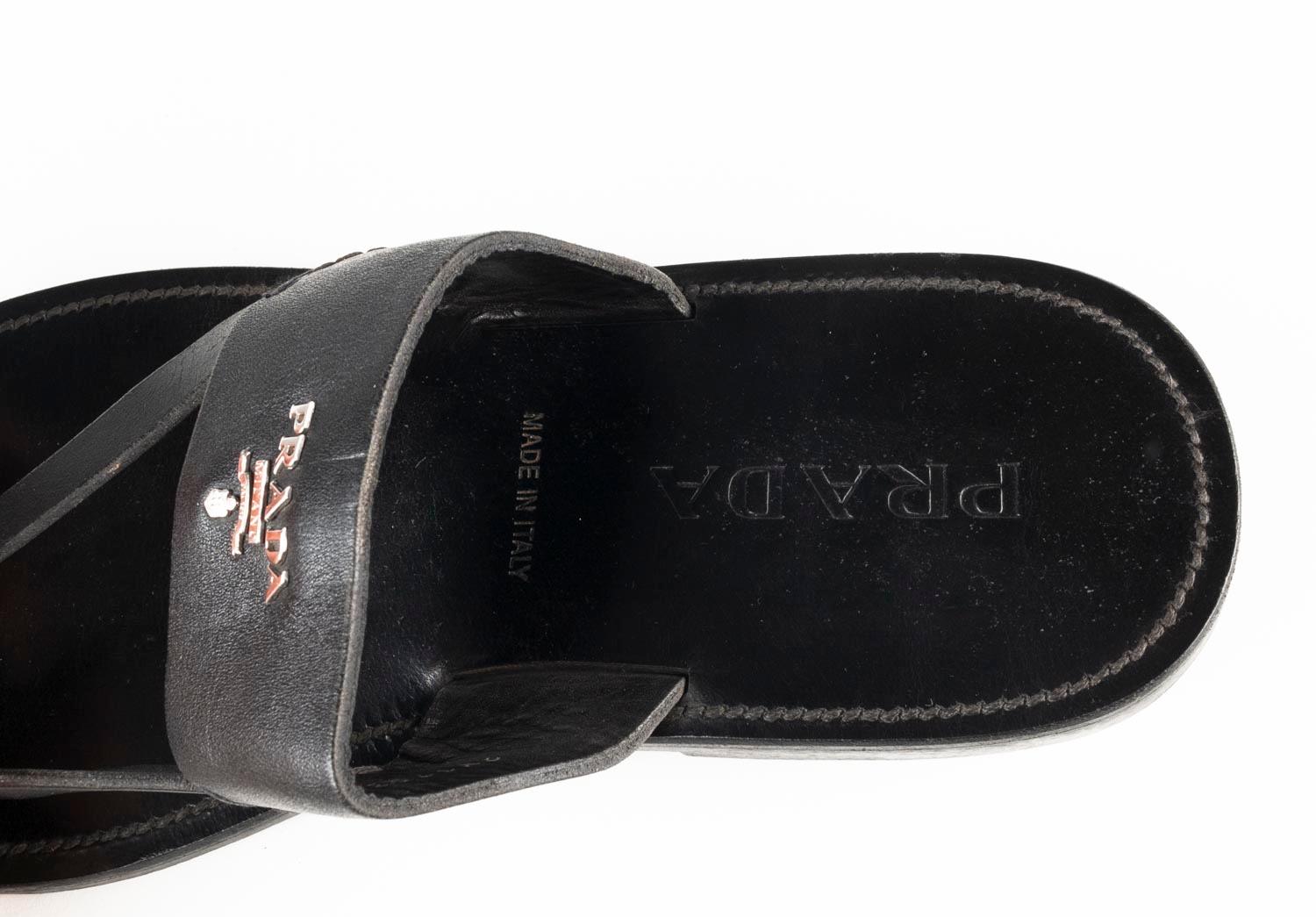 Prada Slippers Leather Sandals Men Shoes Size UK7 EUR41, USA 8, S614 For Sale 2