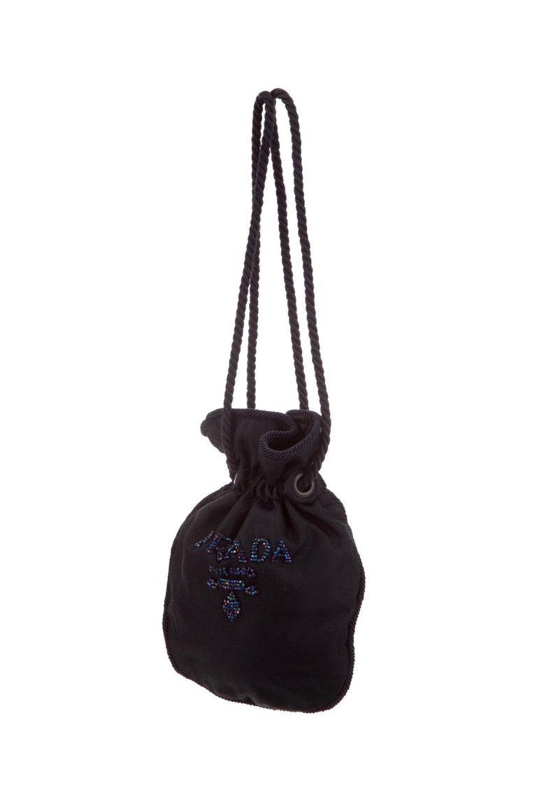 Prada small black nylon bag with beading at 1stDibs
