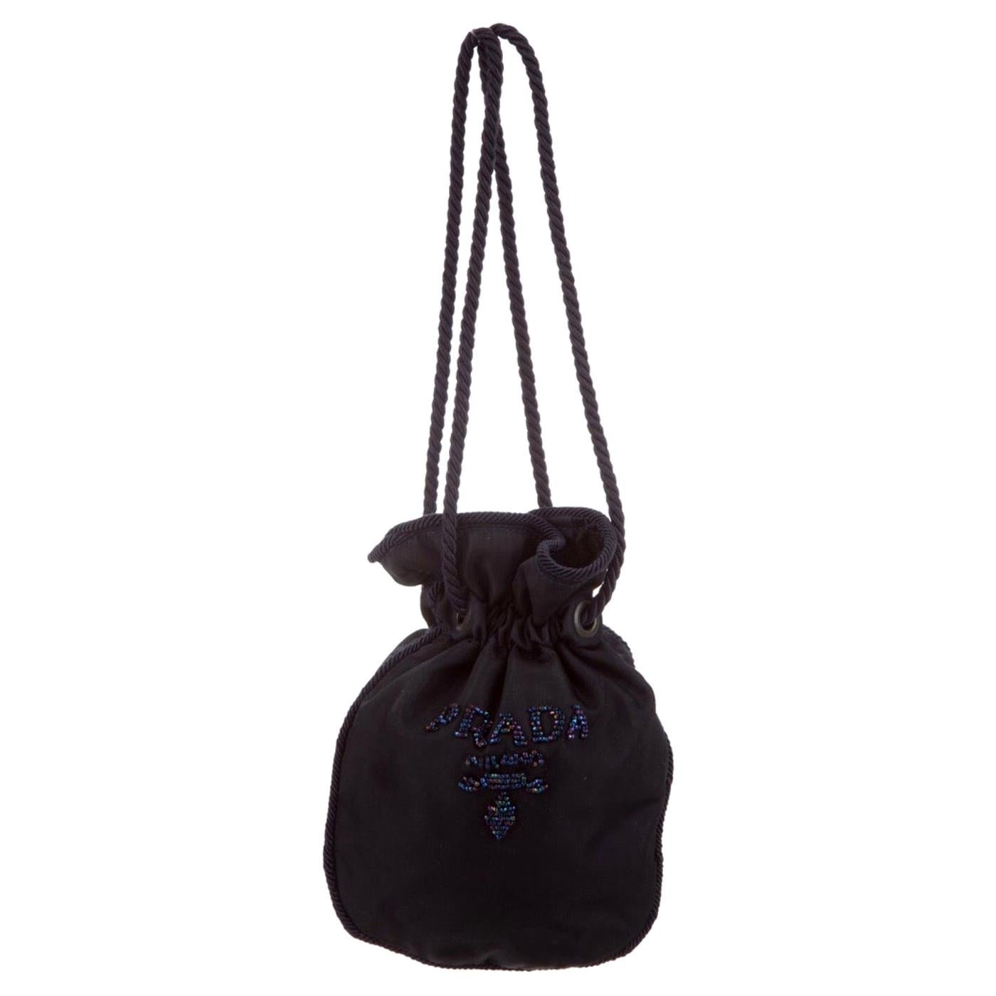 Prada small black nylon bag with beading at 1stDibs