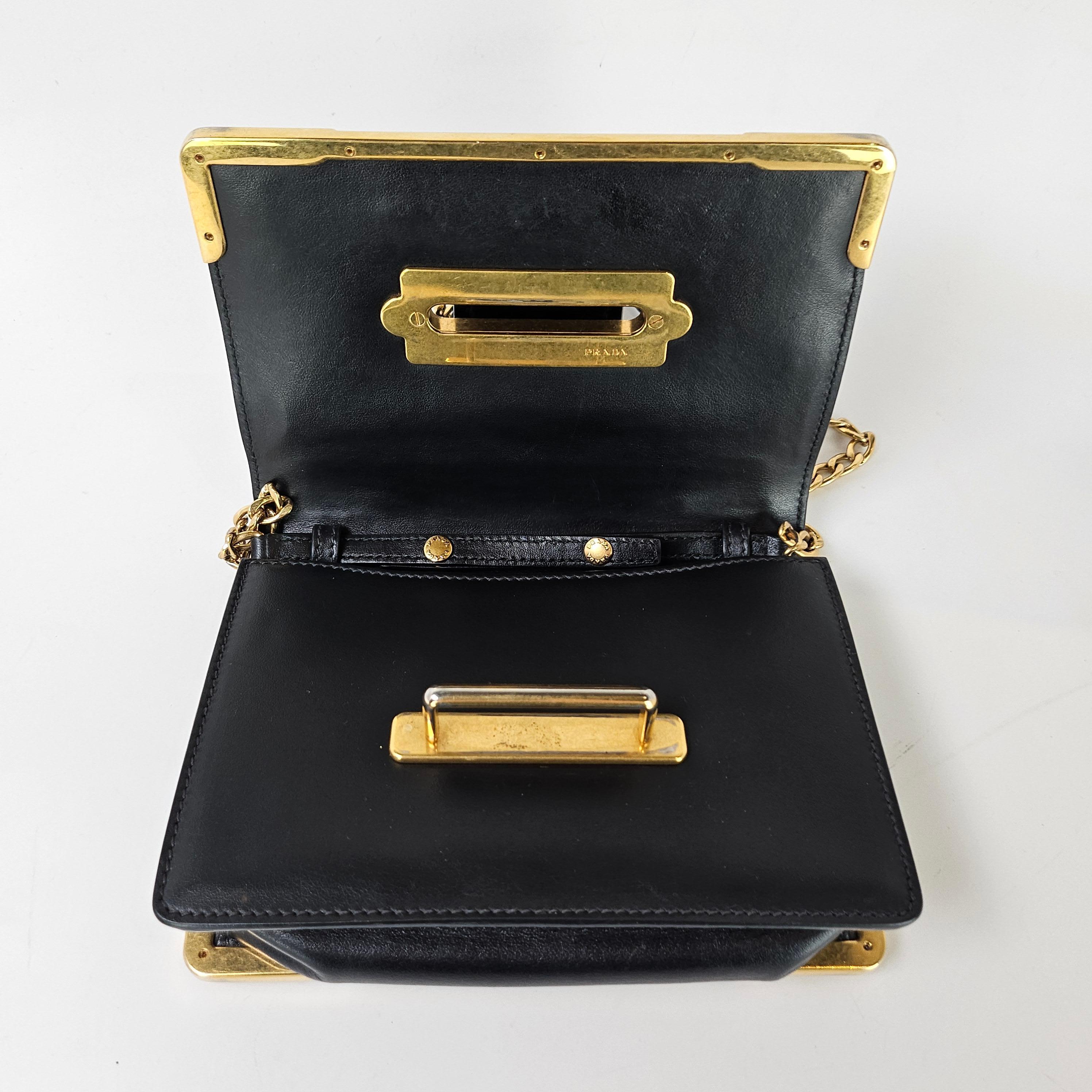 Black Prada Small Leather Astrology Cahier Gold Hardware Crossbody Bag