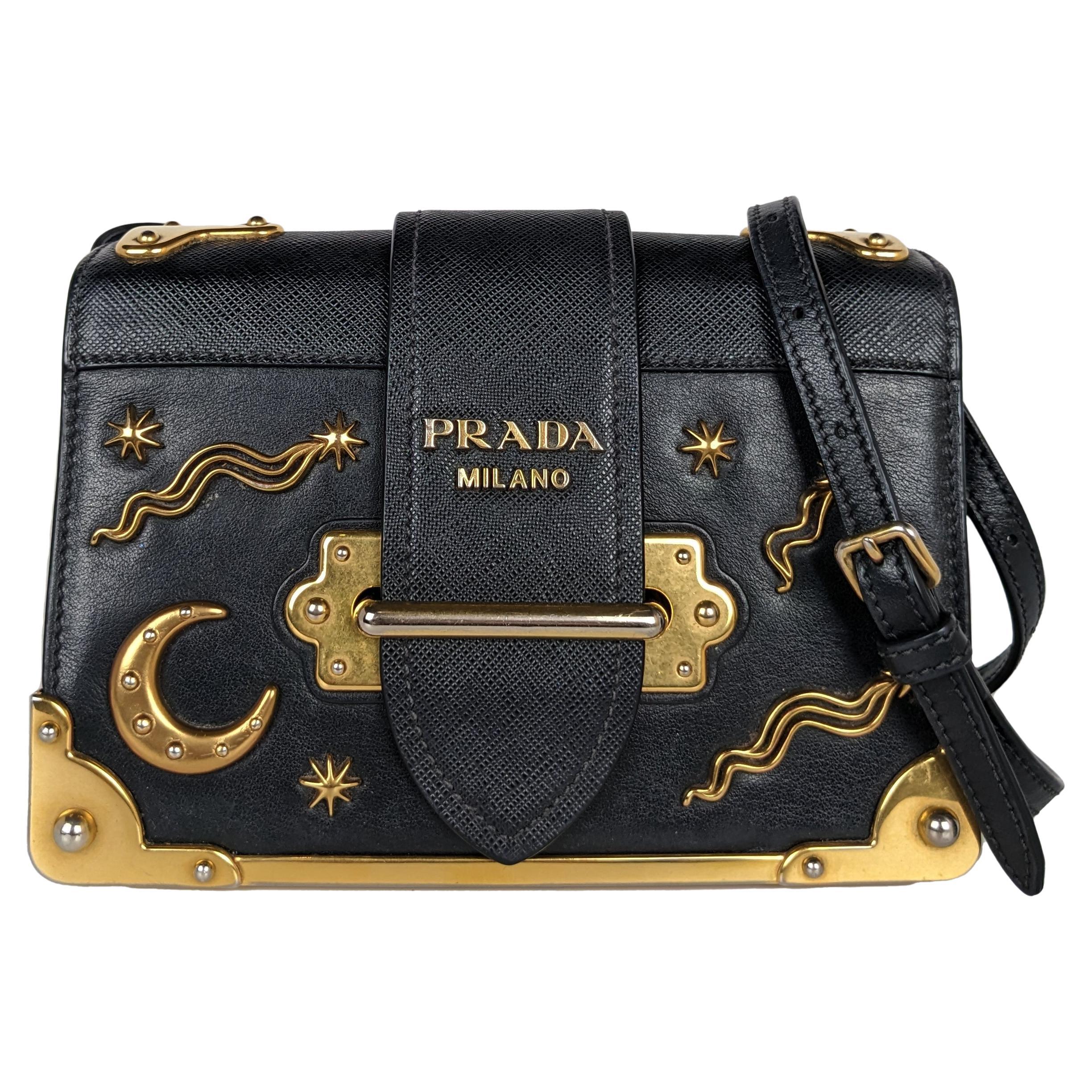 Prada Small Leather Astrology Moon Star Crossbody Bag Black at 1stDibs