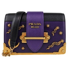 Used Prada Small Leather Purple Astrology Cahier Crossbody Bag