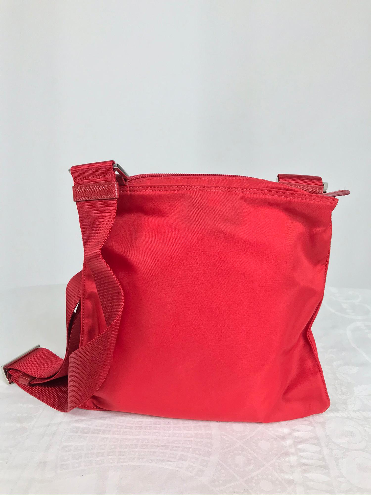 Prada Small Nylon Cross Body Handbag in Red In Excellent Condition In West Palm Beach, FL