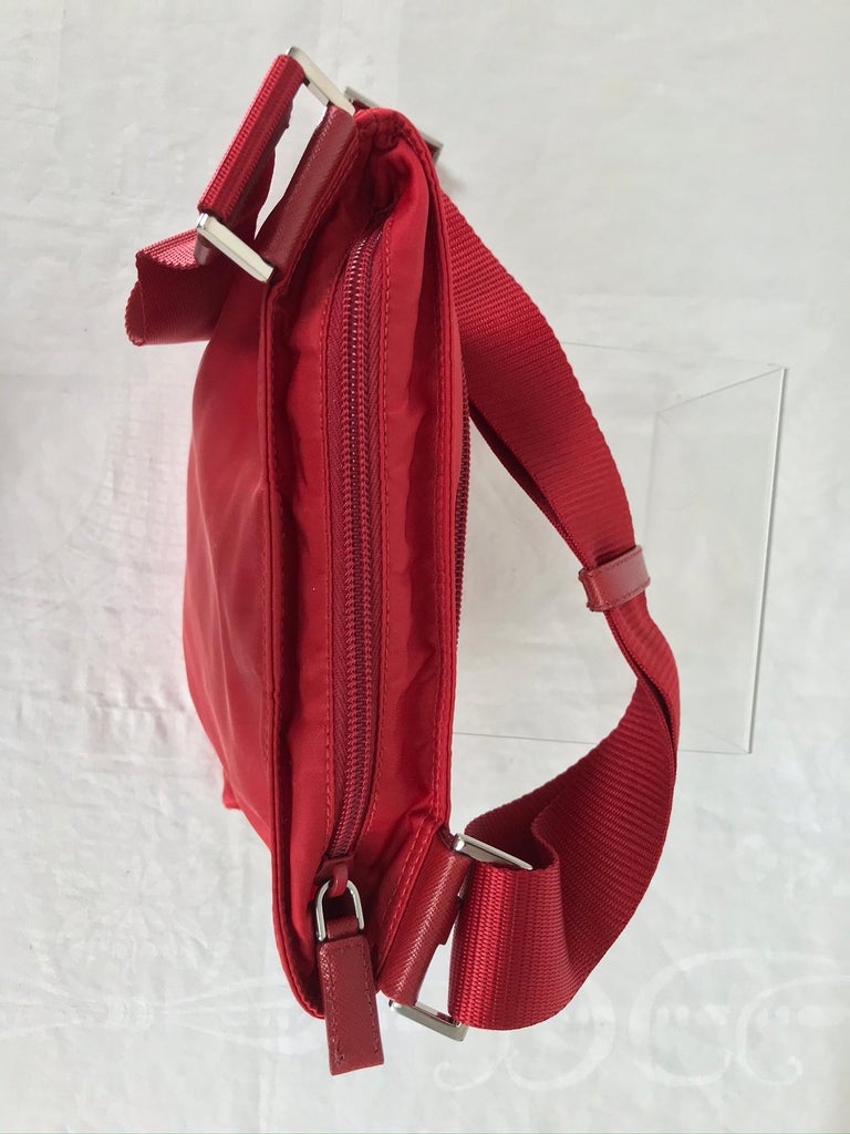Prada Small Nylon Cross Body Handbag in Red For Sale at 1stDibs
