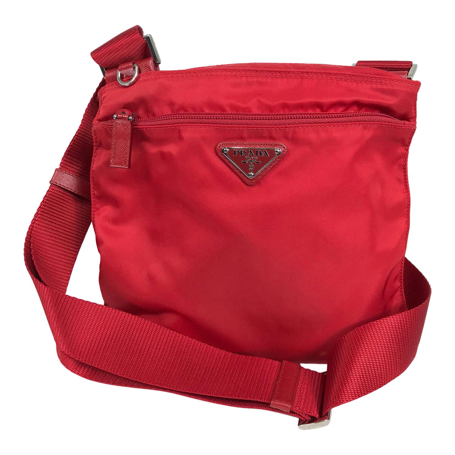 Prada Small Nylon Cross Body Handbag in Red at 1stDibs