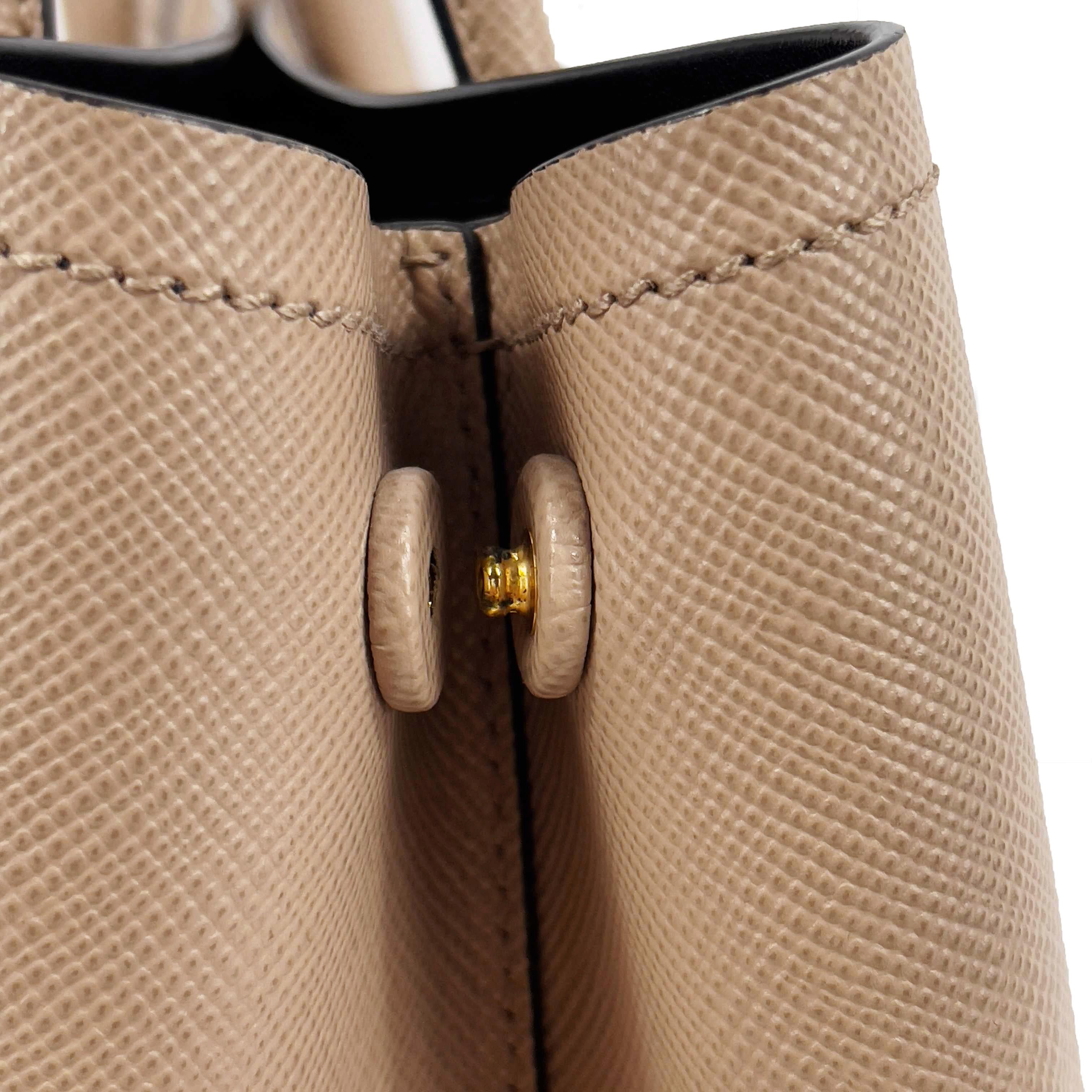 Prada - Small Saffiano Leather Double Bag Tote - Powder Pink / Black w/ Strap In Excellent Condition In Sanford, FL