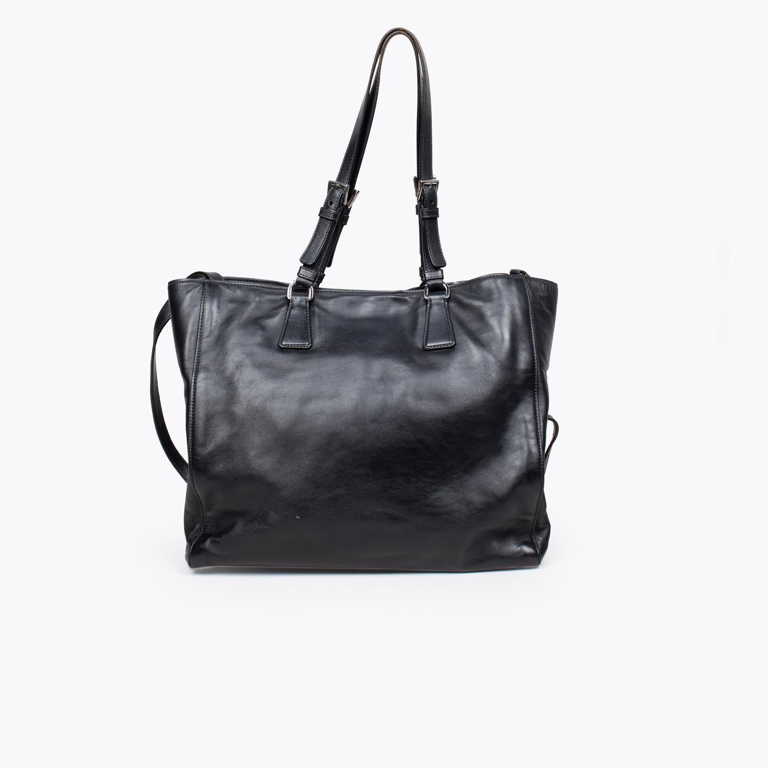 Black Prada Soft Calf Tote For Sale