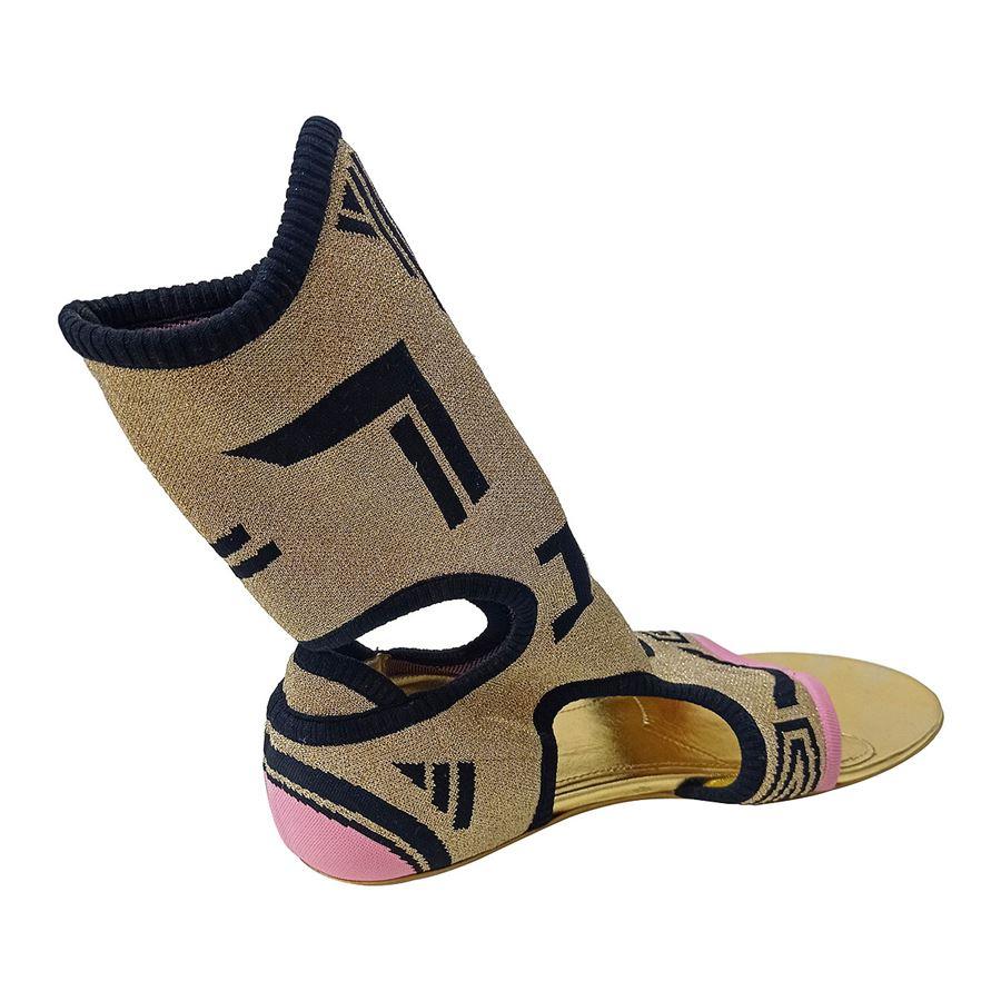 Mixed materials, lurex Gold, black and pink Flip-flops Begonia + black With dustbag and box
