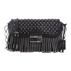 Prada Sound Shoulder Bag Studded Leather with Studded Fringe Small