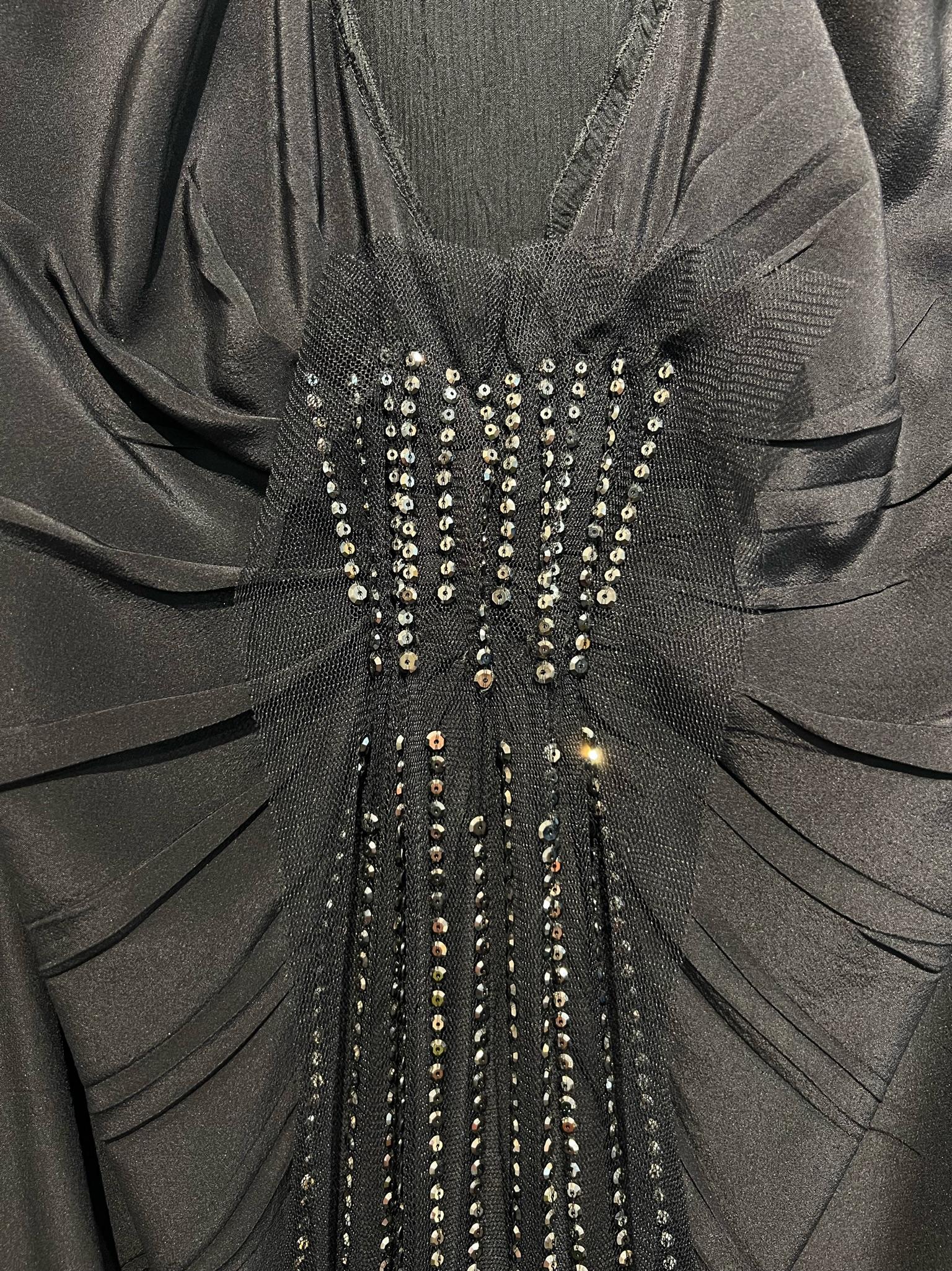Black Prada Spaghetti-Strap Sequin Evening Dress Size 42