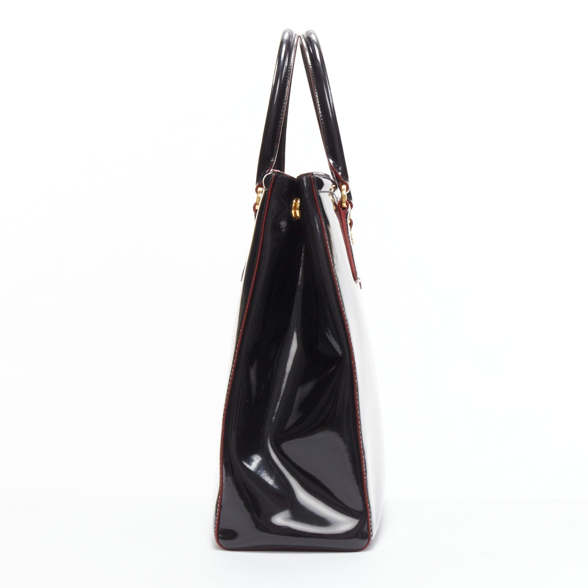 Women's PRADA Spazzolato Parabole black patent leather red edge tote tote For Sale