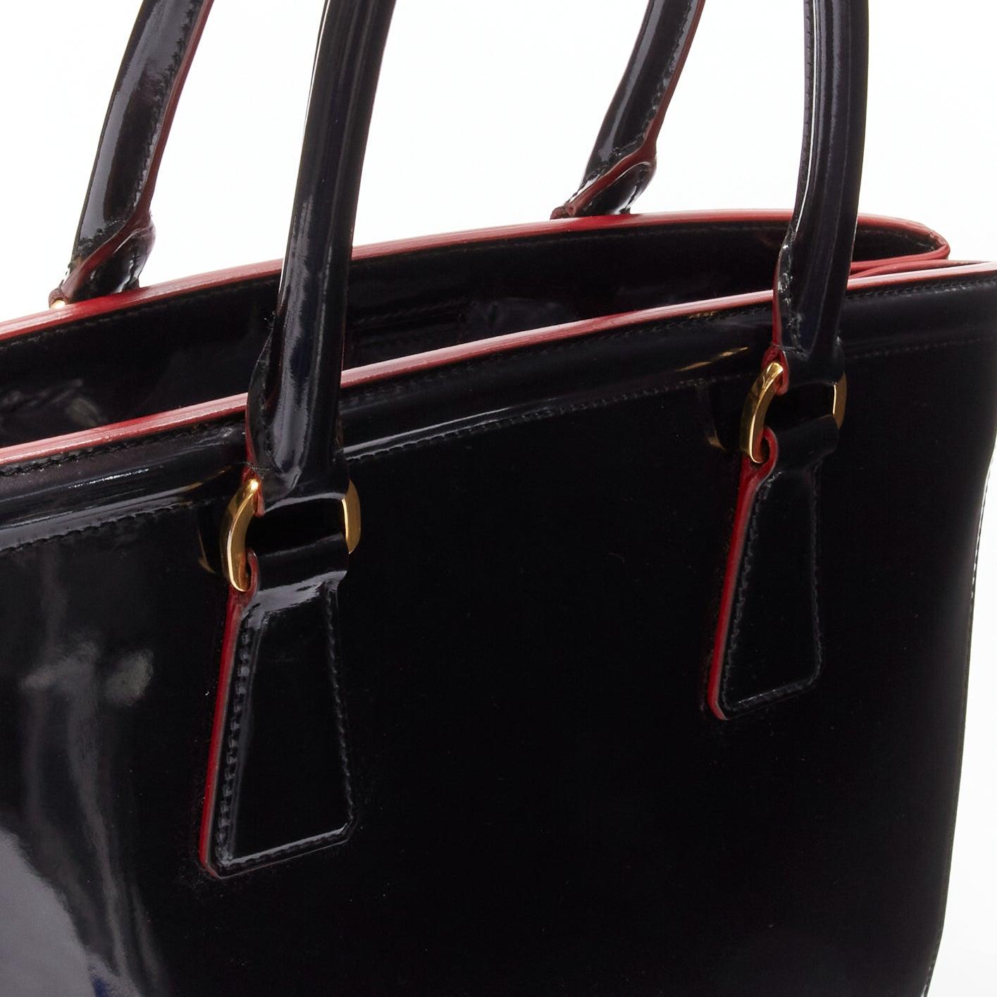 PRADA Spazzolato Parabole black patent leather red edge tote tote For Sale 4