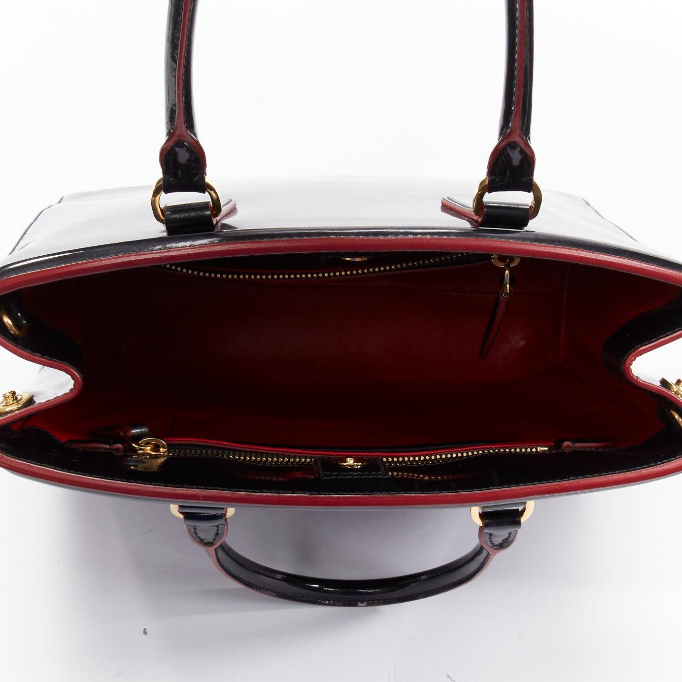 PRADA Spazzolato Parabole black patent leather red edge tote tote For Sale 5