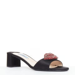 PRADA Special Edition rouge cristal lèvre noir satin bloc talons mules EU37.5