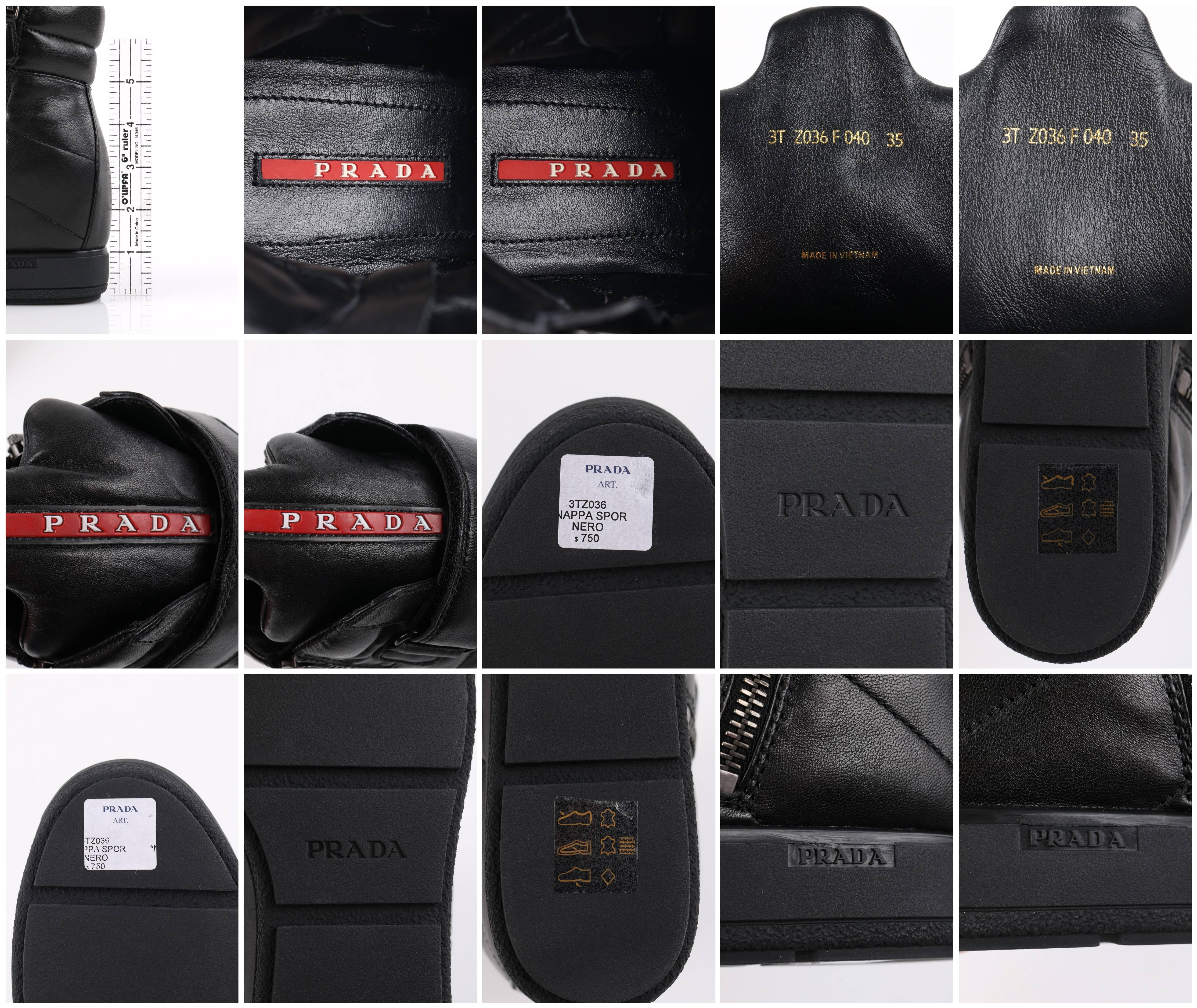 PRADA Sport A/W 2013 Black Vitello Leather Triple Strap Hi Top Wedge Sneakers 5