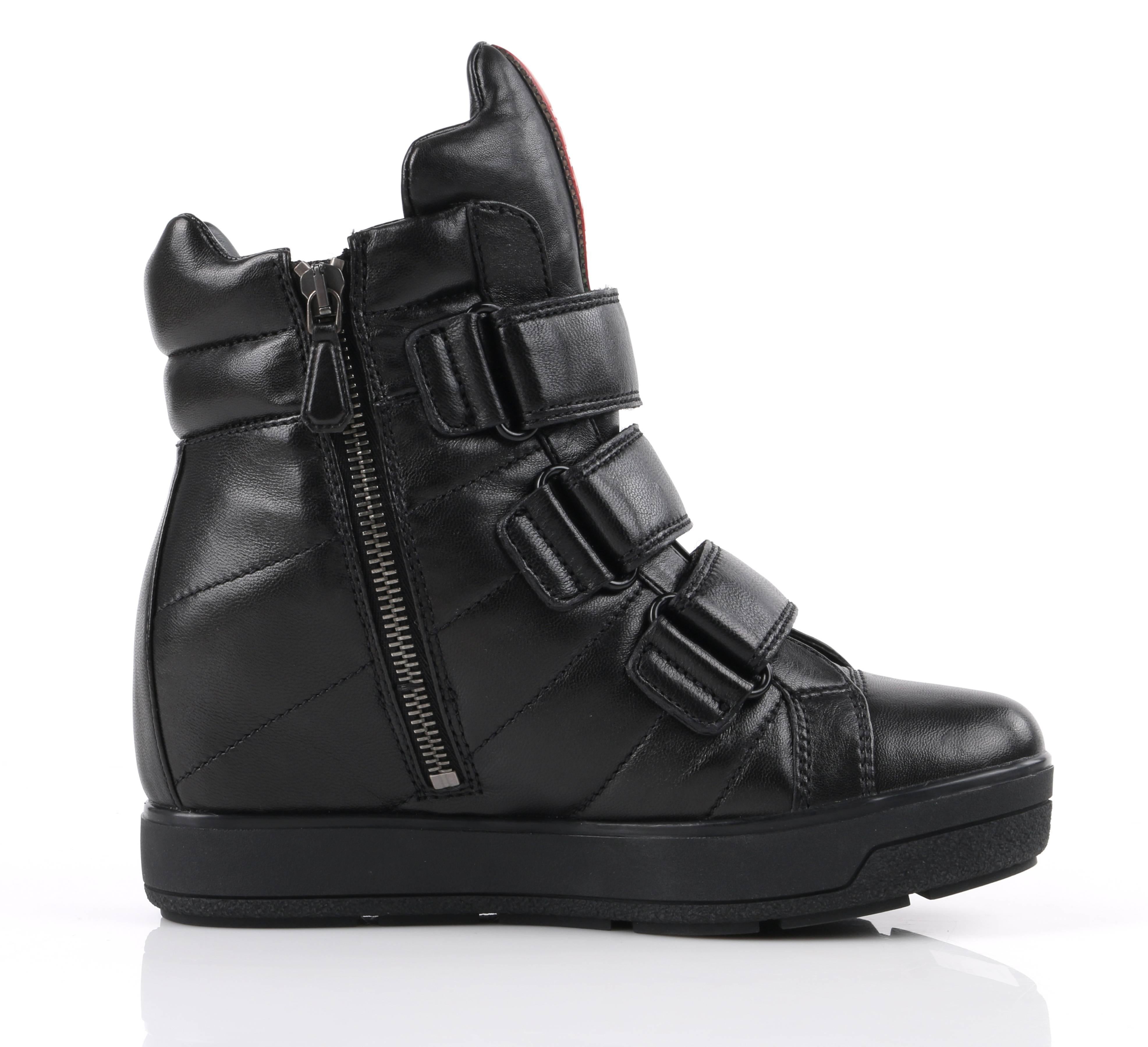 PRADA Sport A/W 2013 Black Vitello Leather Triple Strap Hi Top Wedge  Sneakers at 1stDibs | prada wedge sneakers, prada sneakers