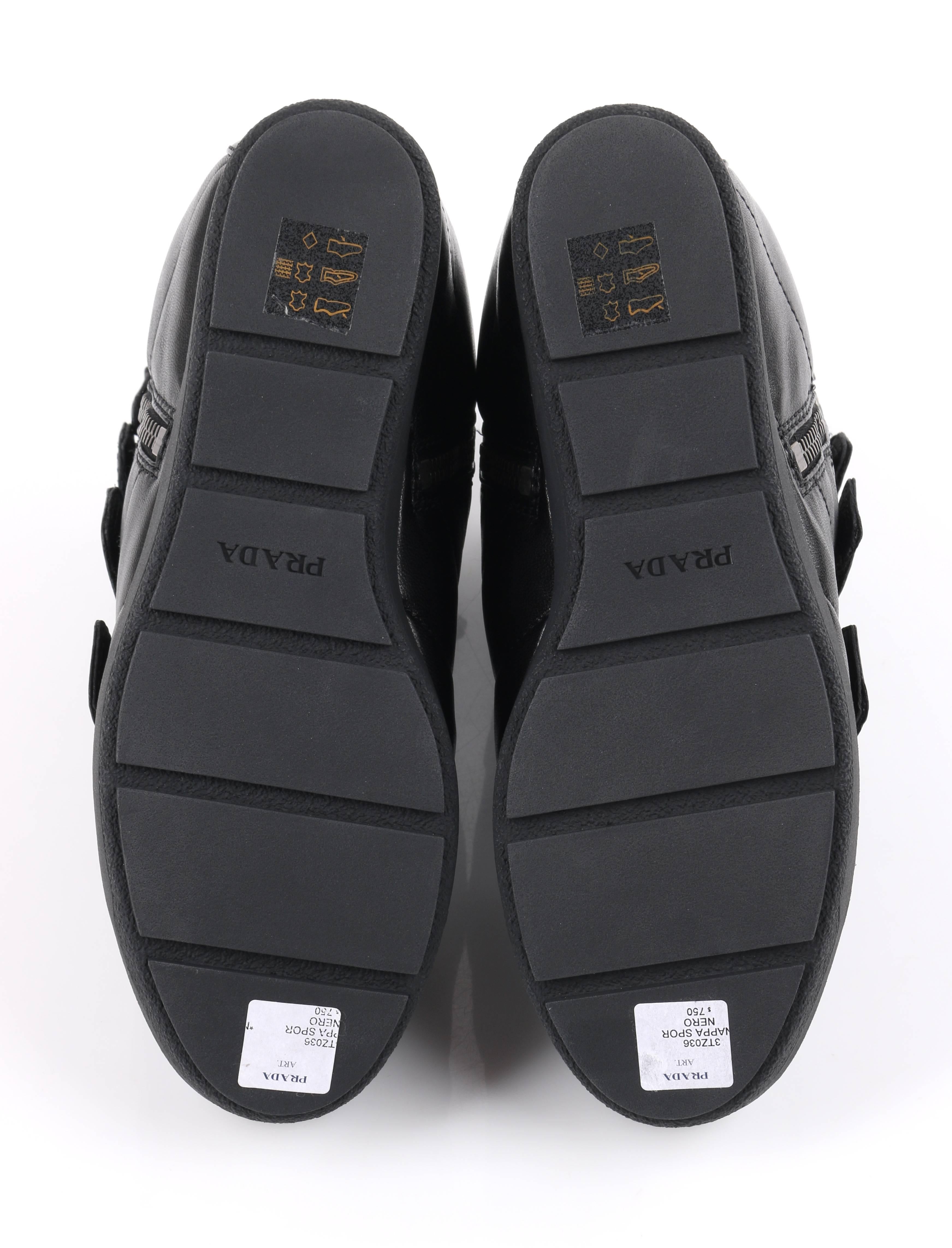 PRADA Sport A/W 2013 Black Vitello Leather Triple Strap Hi Top Wedge Sneakers 2