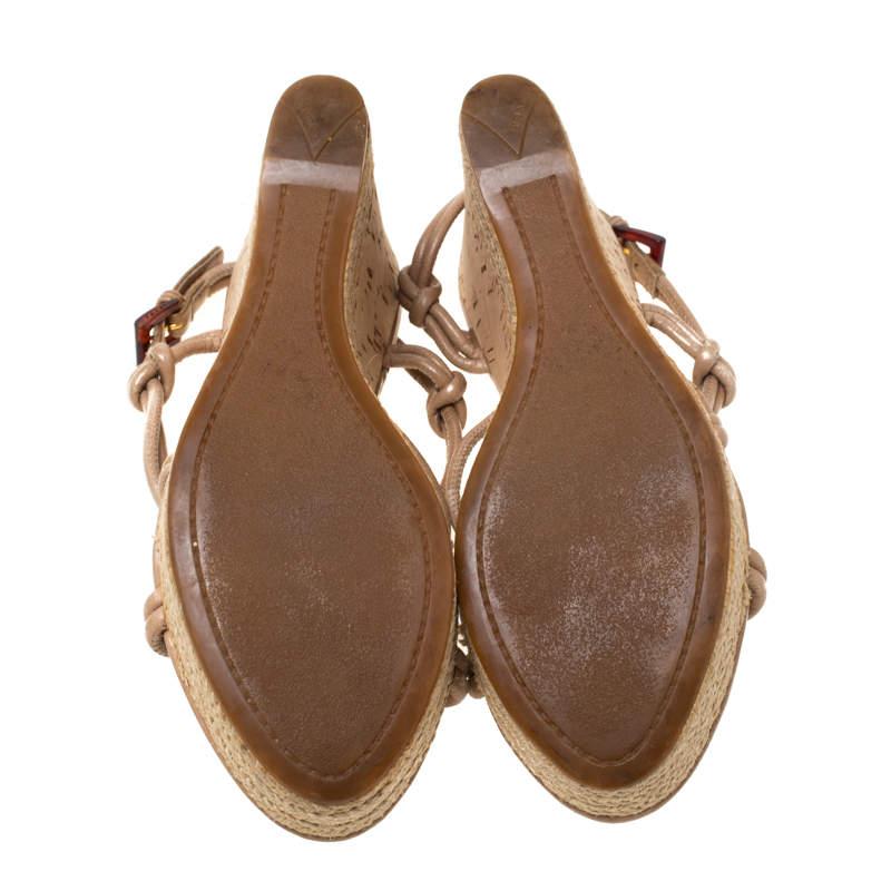Prada Sport Beige Pelle Strappy Cork Wedge Espadrille Sandali Misura 37,5 3