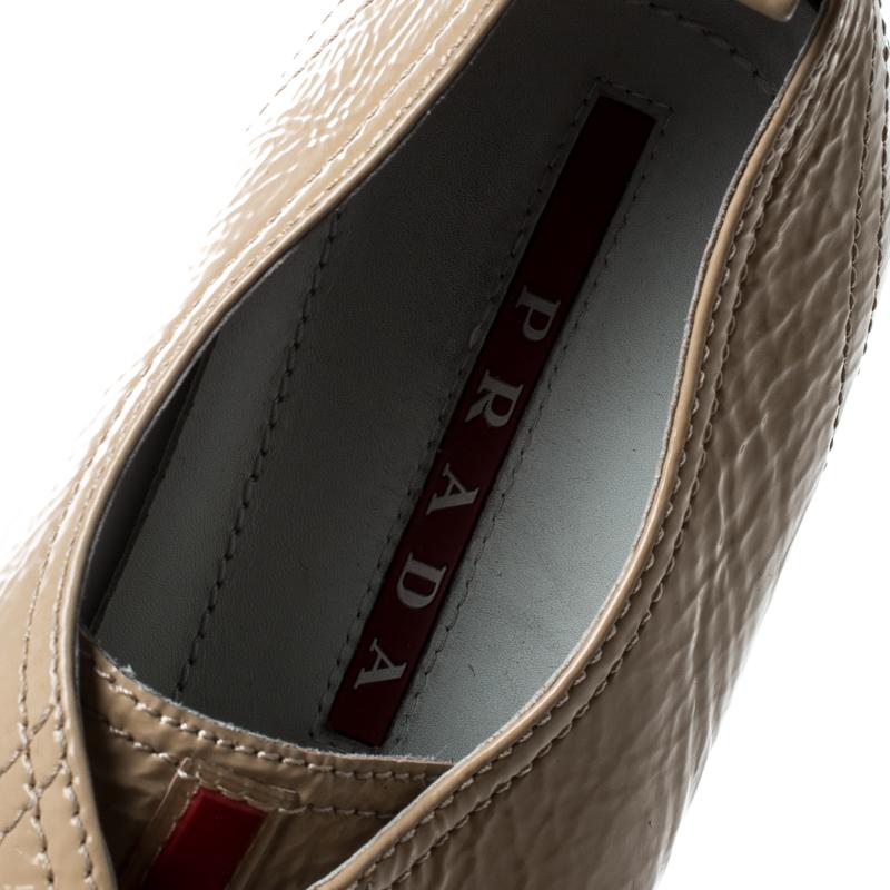 Prada Sport Beige Patent Leather Cap Toe Low Top Sneakers Size 40 3
