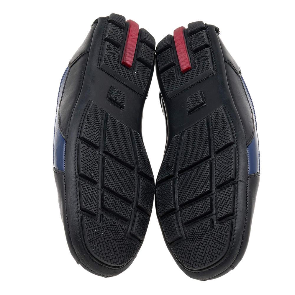 Prada Sport Black/Blue Leather Low Top Sneakers Size 42 2