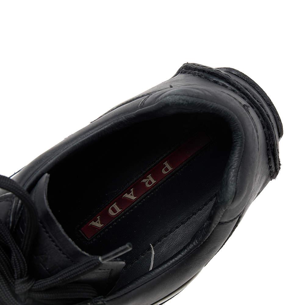 Prada Sport Black/Blue Leather Low Top Sneakers Size 42 For Sale 4