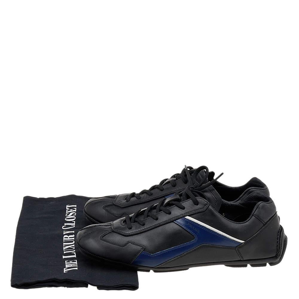 Prada Sport Black/Blue Leather Low Top Sneakers Size 42 For Sale 5