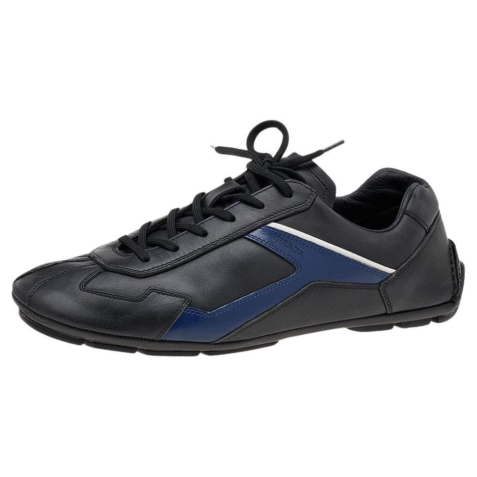 Prada Sport Black/Blue Leather Low Top Sneakers Size 42 For Sale