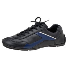 Prada Sport Black/Blue Leather Low Top Sneakers Size 42