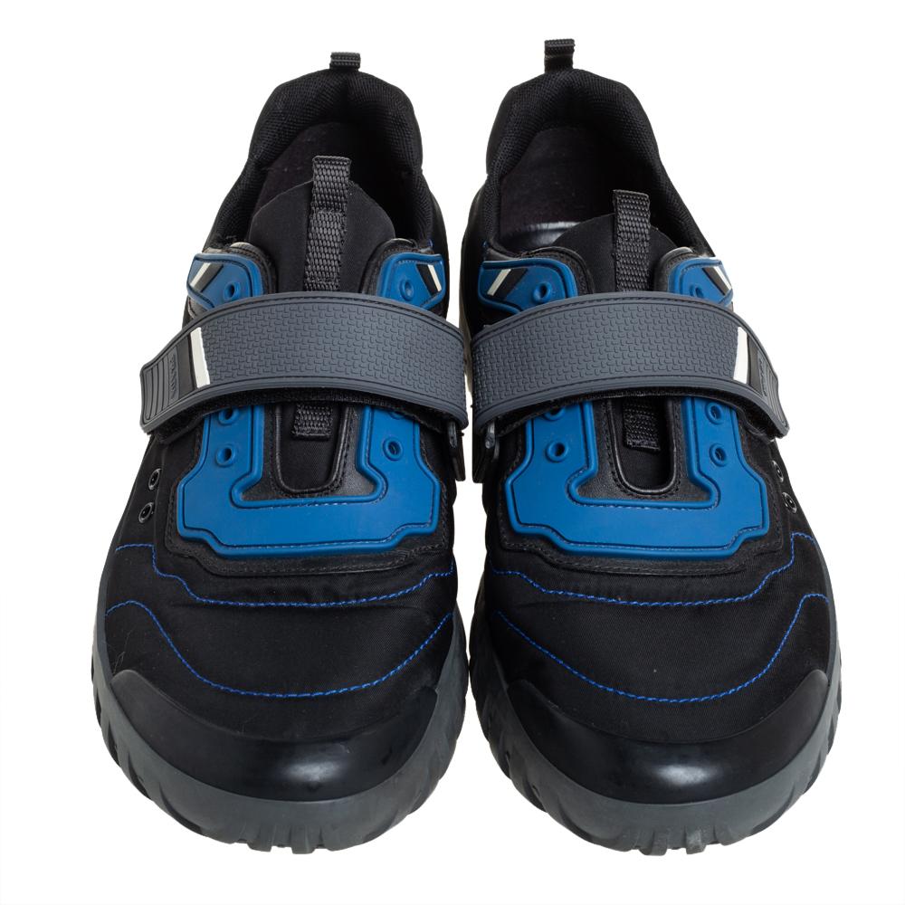 De los hombres Prada Sport Negro/Azul Zapatillas bajas de nailon y goma con velcro talla 44