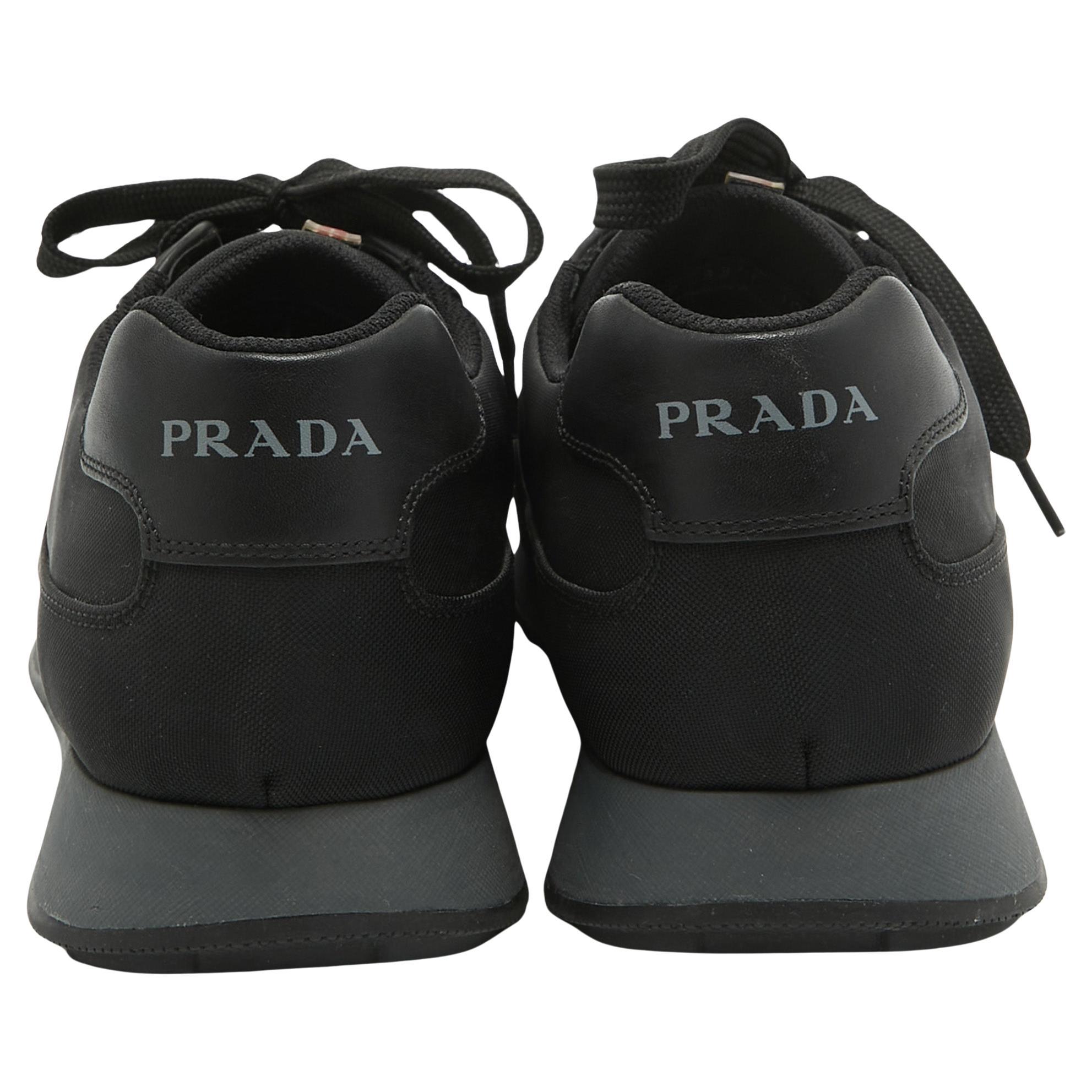 Men's Prada Sport Black Canvas and Leather Low Top Sneakers Size 44