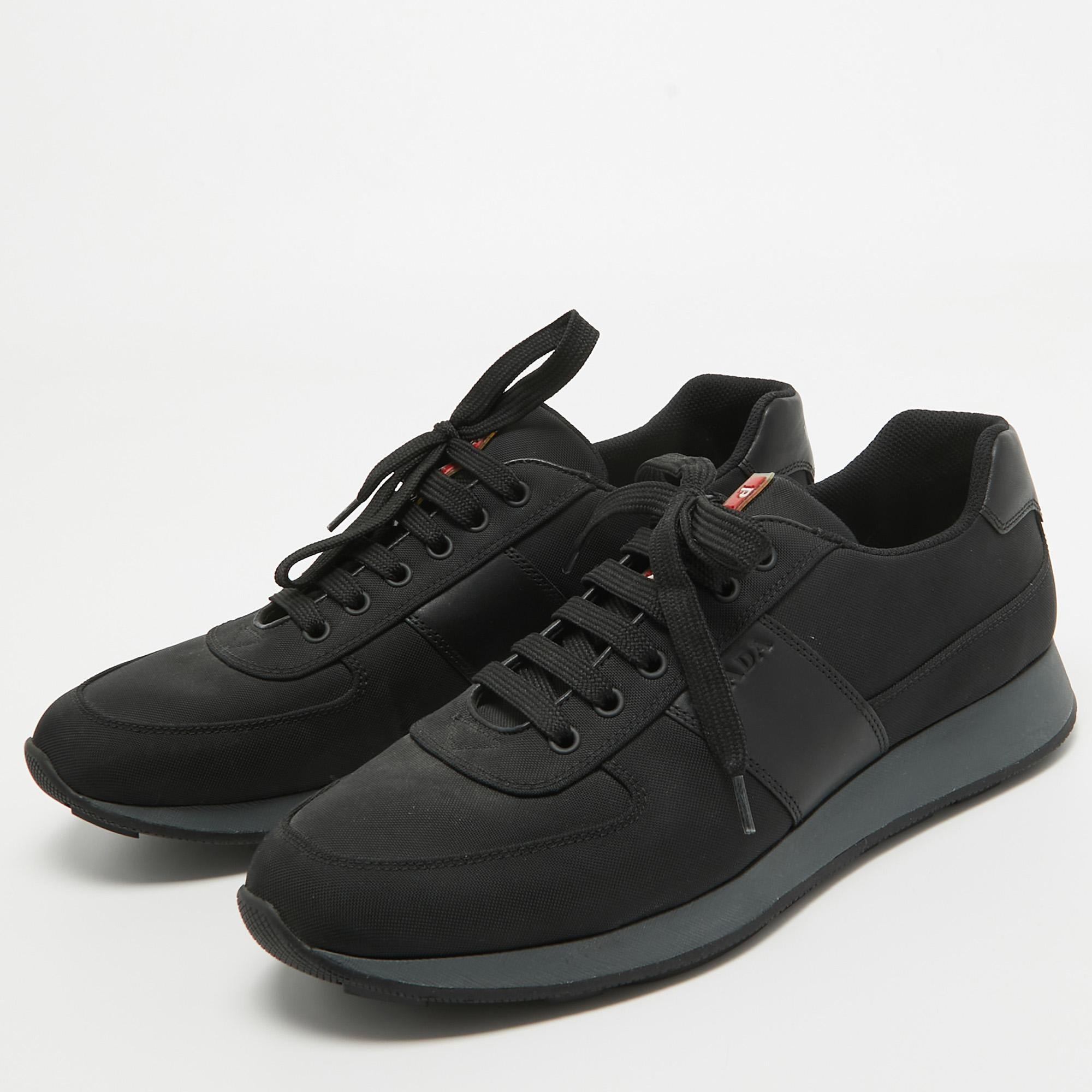 Prada Sport Black Canvas and Leather Low Top Sneakers Size 44 4