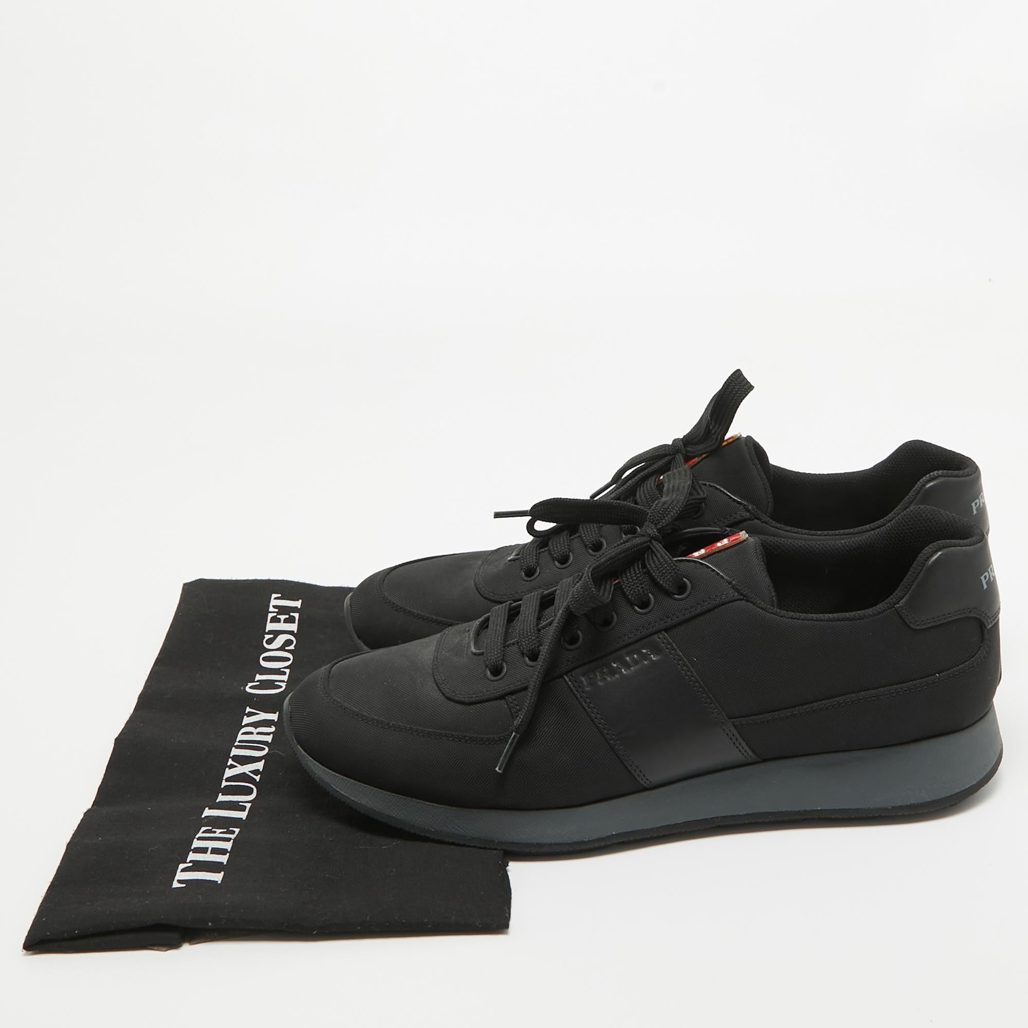 Prada Sport Black Canvas and Leather Low Top Sneakers Size 44 5