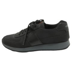 Prada Sport Black Canvas and Leather Low Top Sneakers Size 44