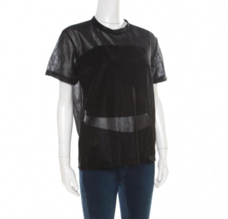 Prada Sport Schwarz Strick Mesh Sheer Kurzarm Top XS im Angebot 3