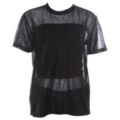 Prada Sport Black Knit Mesh Sheer Short Sleeve Top XS