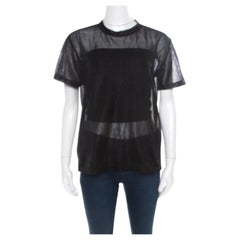 Prada Sport Black Knit Mesh Sheer Short Sleeve Top XS