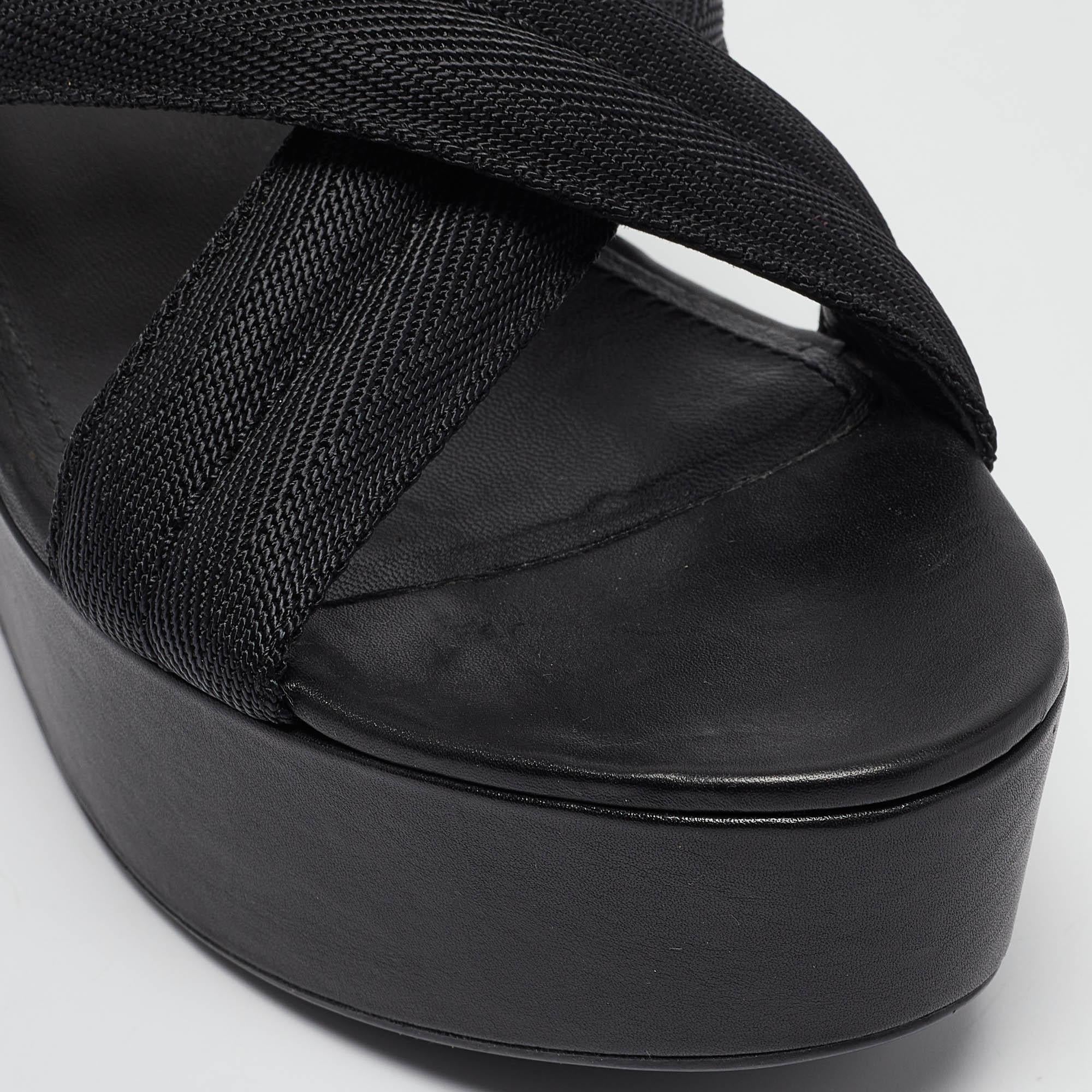 Prada Sport Black Leather and Canvas Strap Wedge Sandals Size 40 3