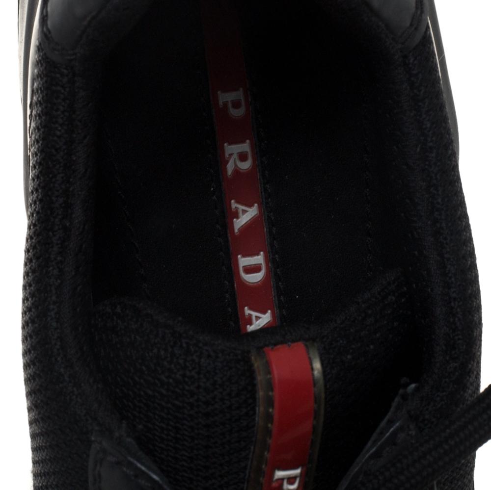 Prada Sport Black Leather And Fabric Low Top Sneakers Size 40 In Good Condition In Dubai, Al Qouz 2