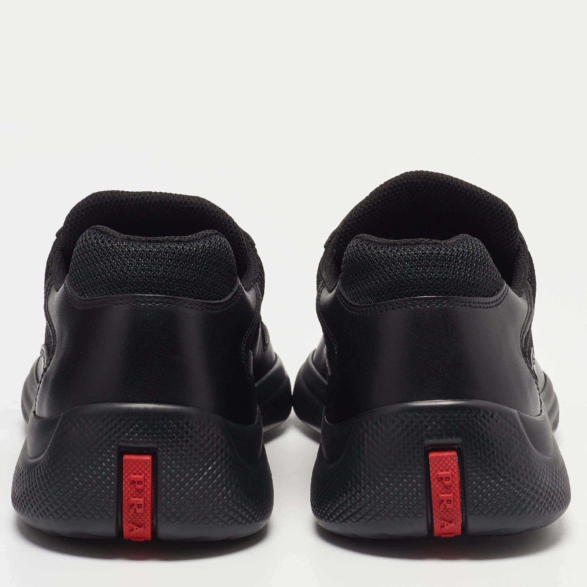 Prada Sport Black Leather and Mesh America's Cup Lace Up Sneakers Size 44 1/3 In New Condition In Dubai, Al Qouz 2
