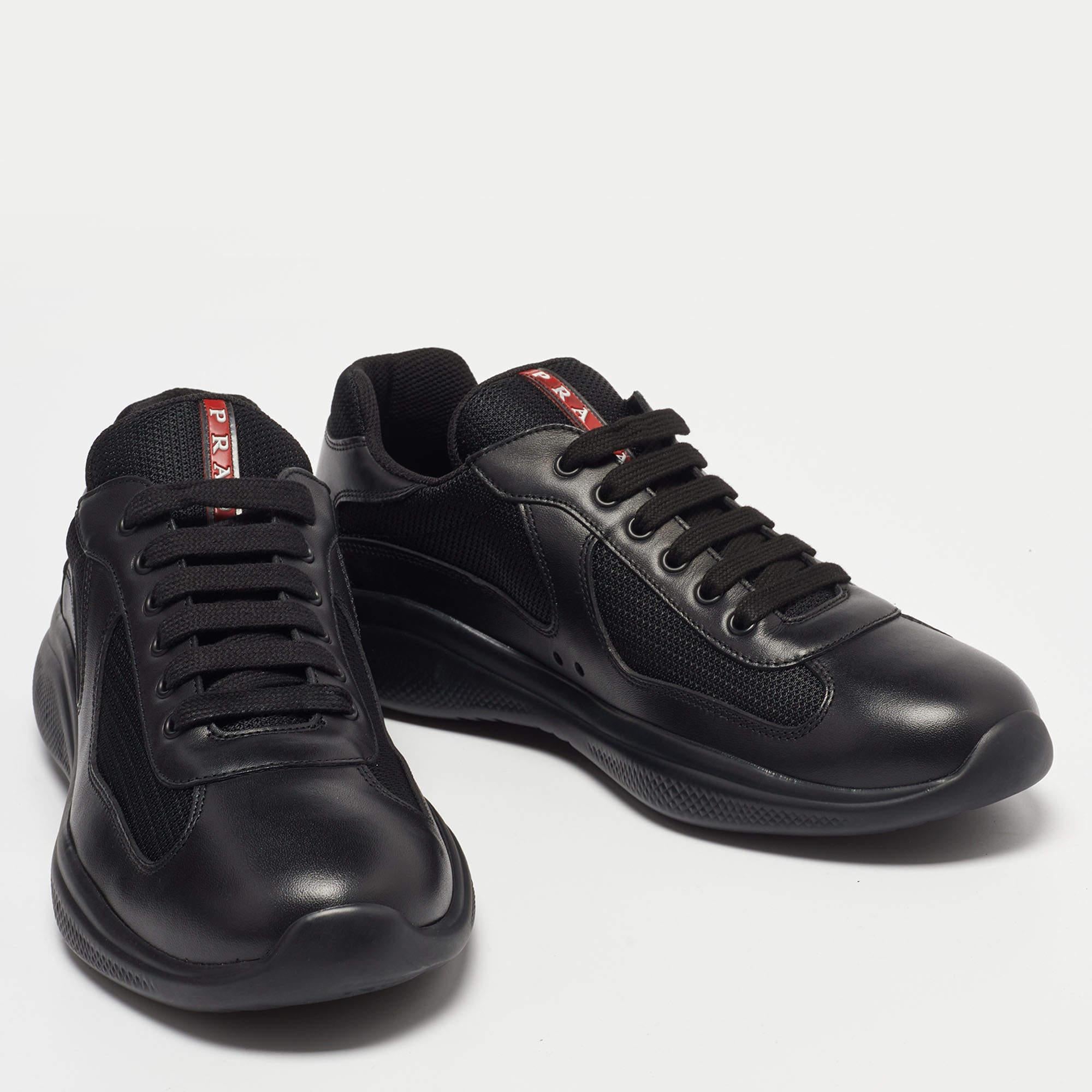 Prada Sport Black Leather and Mesh America's Cup Lace Up Sneakers Size 44 1/3 1