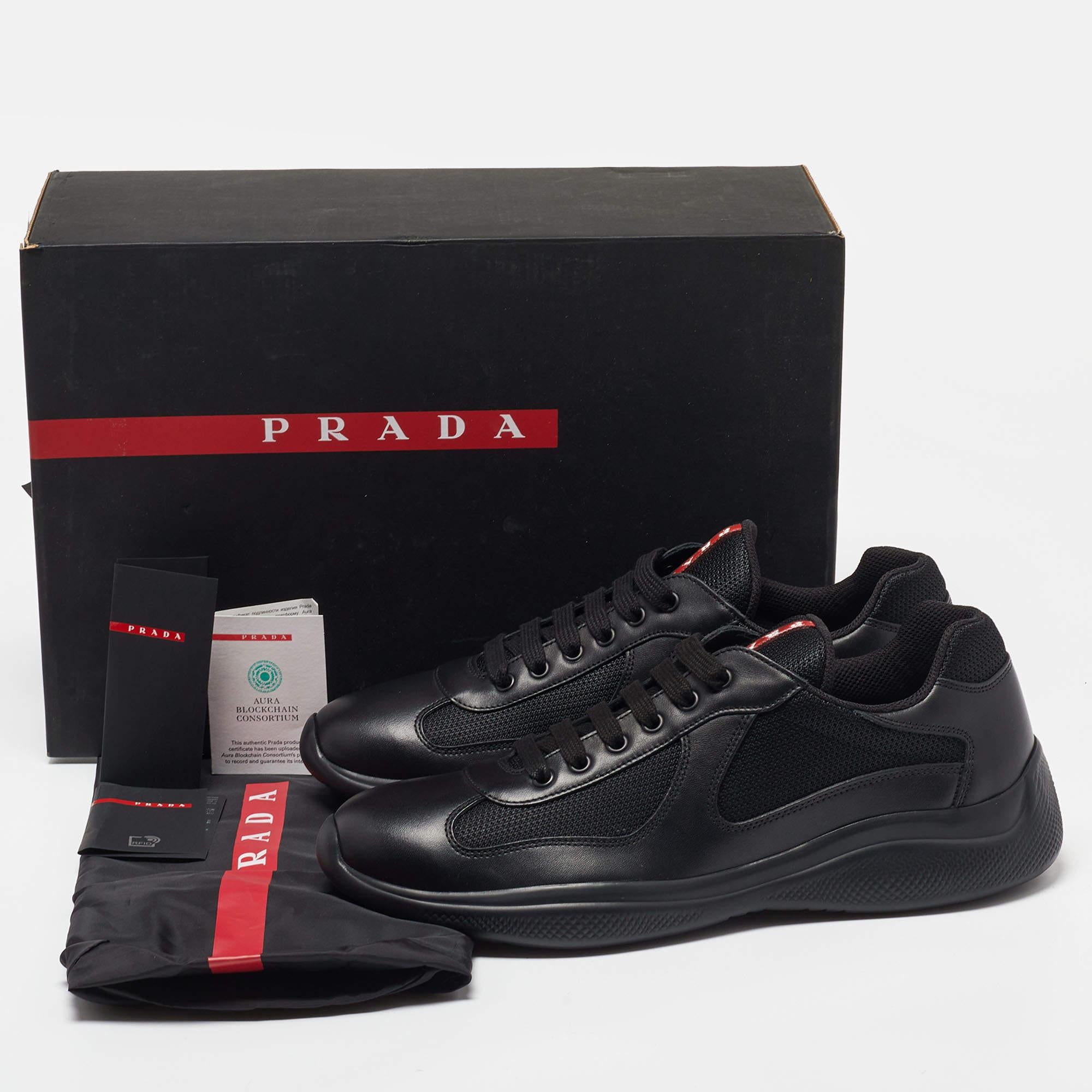 Prada Sport Black Leather and Mesh America's Cup Lace Up Sneakers Size 44 1/3 4