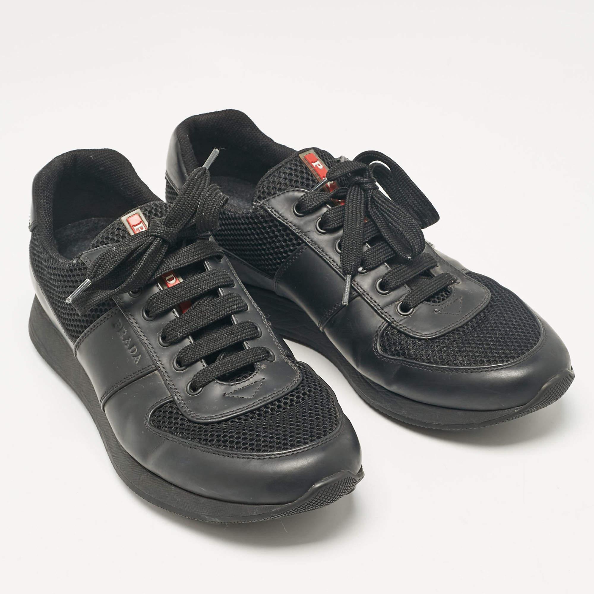Men's Prada Sport Black Leather and Mesh Lace Up Sneakers Size 42.5