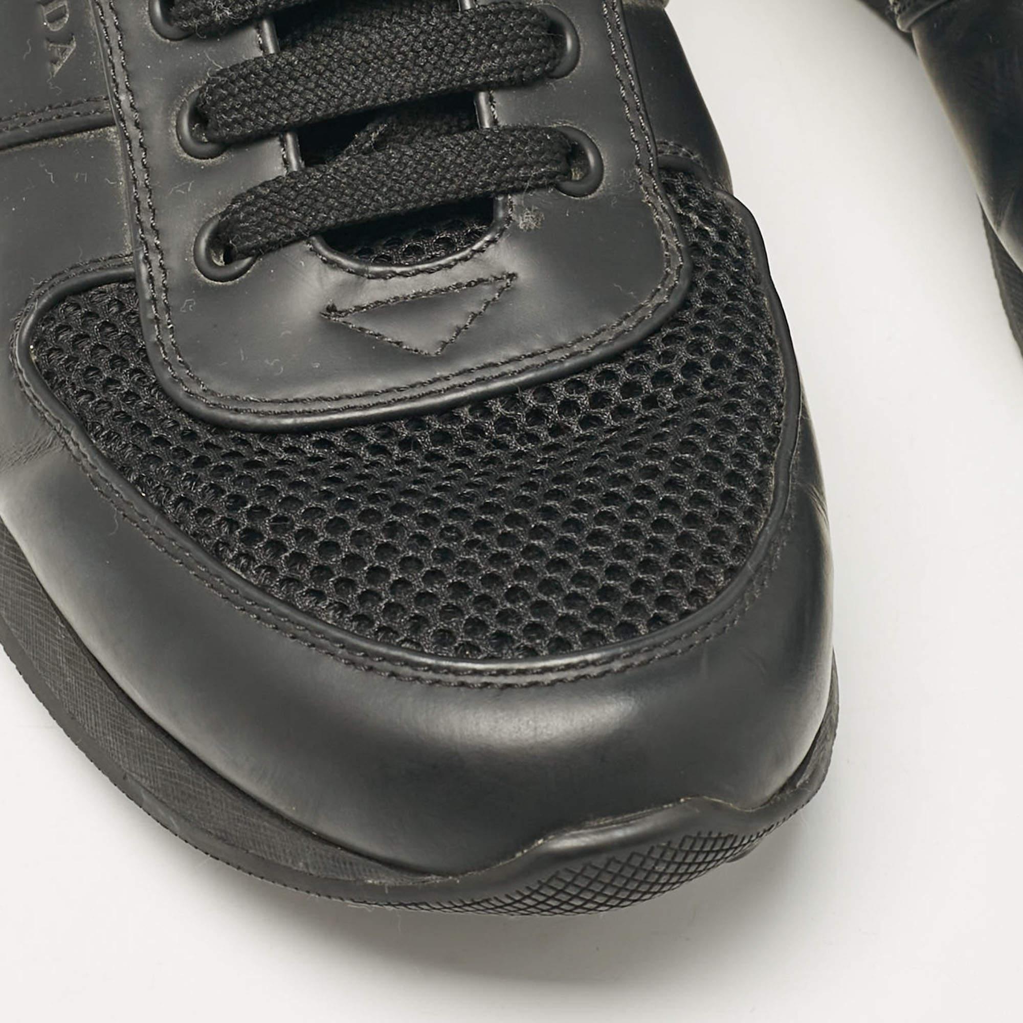 Prada Sport Black Leather and Mesh Lace Up Sneakers Size 42.5 3