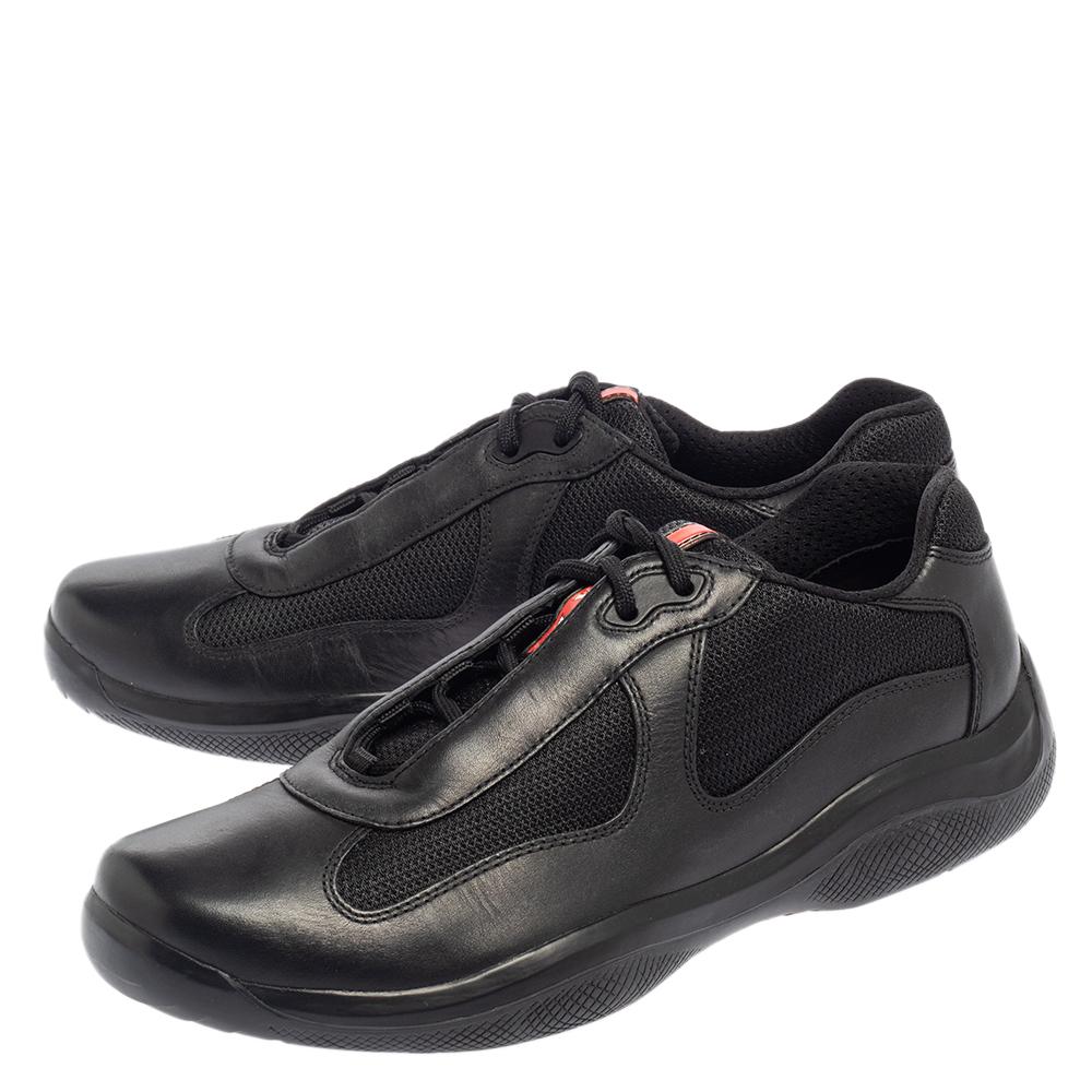 Men's Prada Sport Black Leather And Mesh Lace Up Sneakers Size 43.5