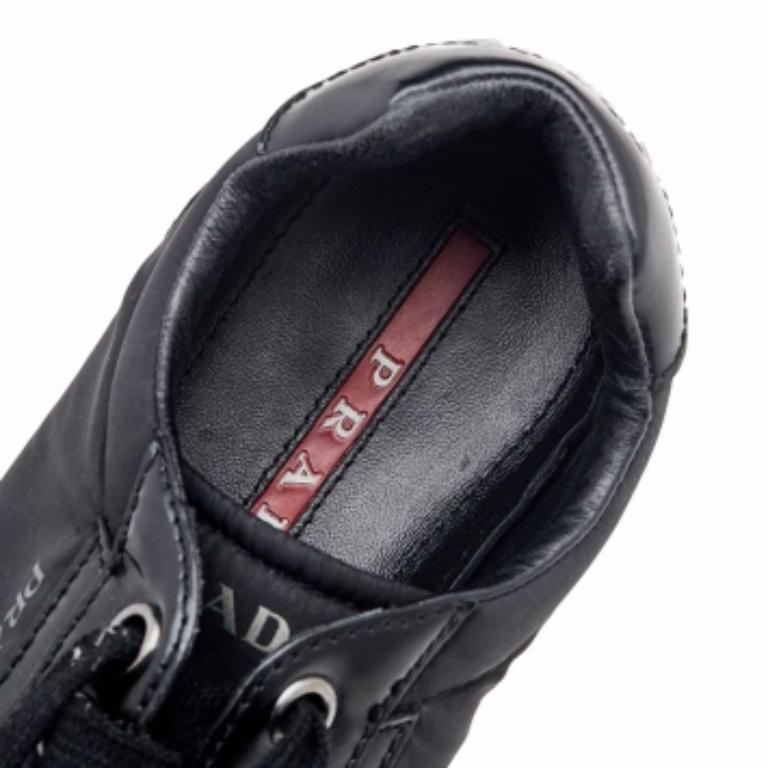 Prada Sport Black Leather And Nylon Low Top Sneakers Size 39.5 For Sale 1